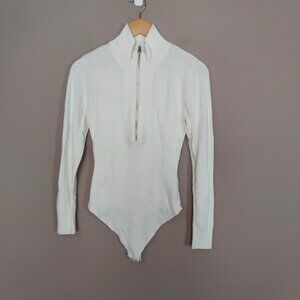 Abercrombie & Fitch Half Zip Ribbed Knit Long Sleeve Ivory Sweater Size Med